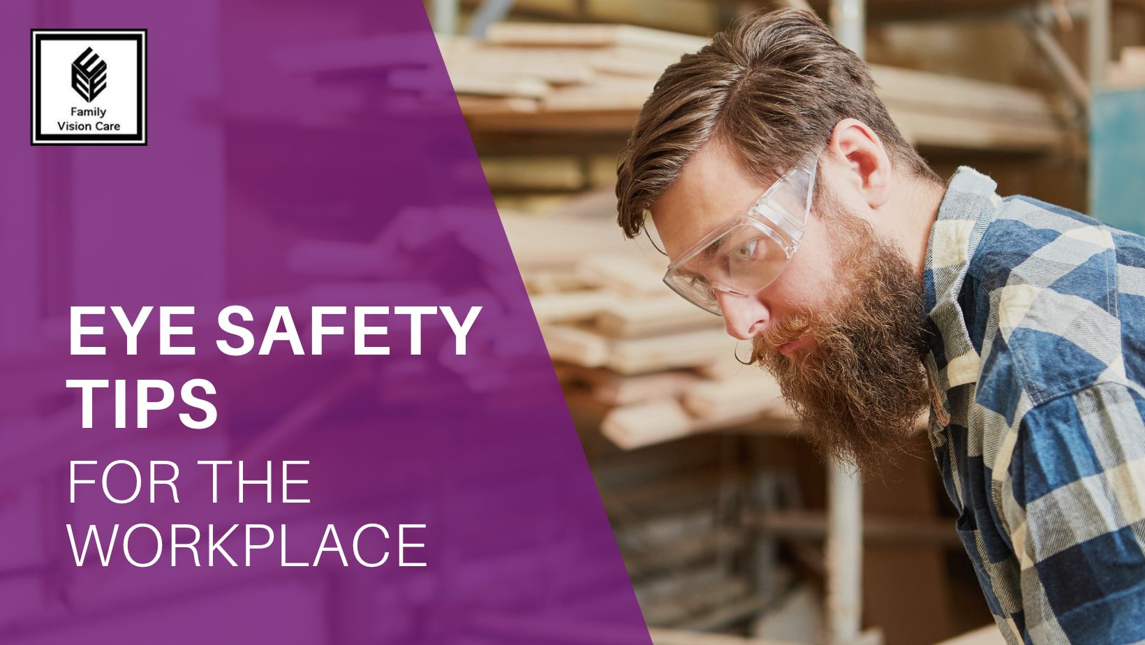 A man in a woodshop with safety glasses
